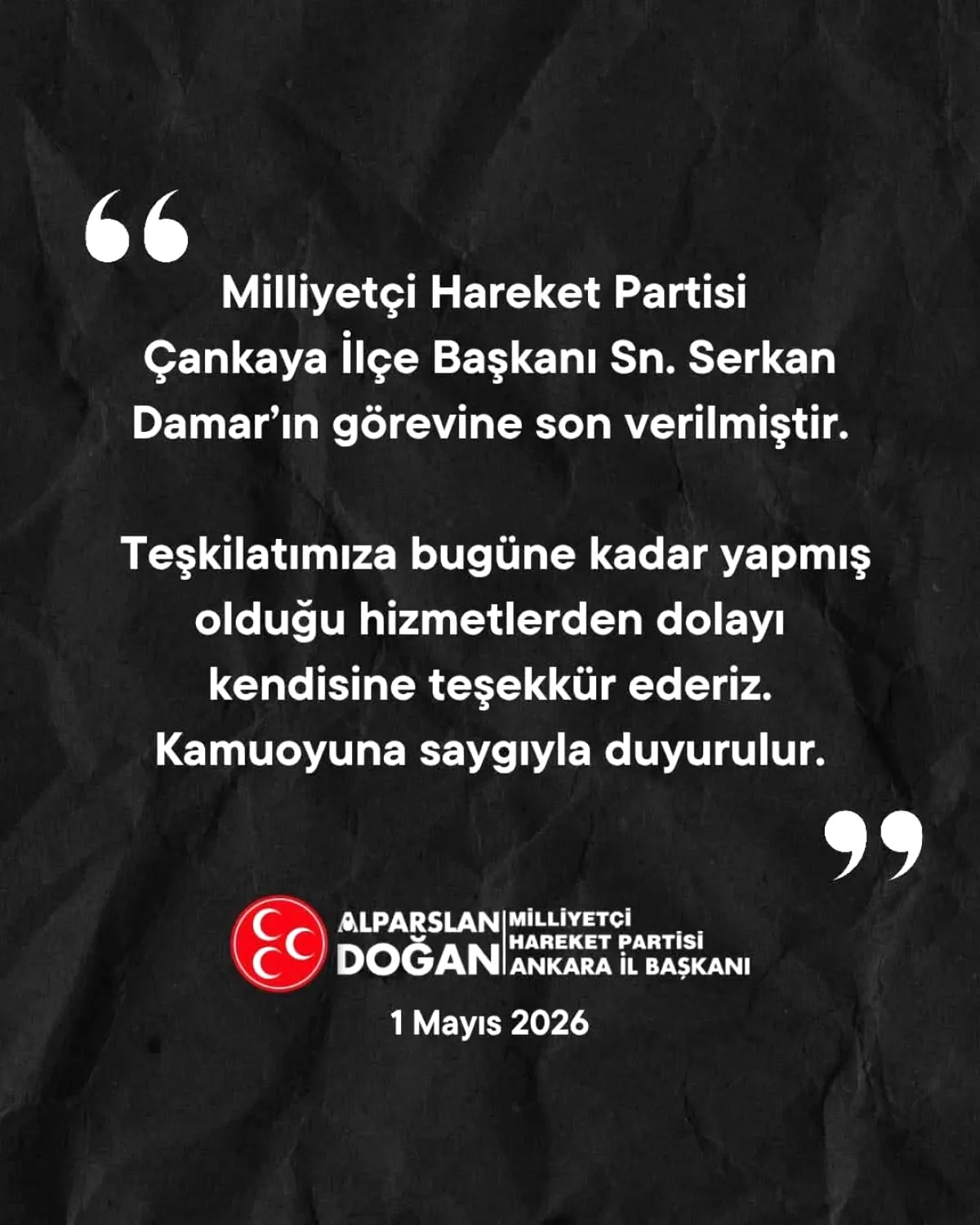 MHP Ankara'da Teşkilat Değişikliği: Çankaya İlçe Başkanı Serkan Damar Görevden Alındı MHP Ankara'da Teşkilat Değişikliği: Çankaya İlçe Başkanı Serkan Damar Görevden Alındı