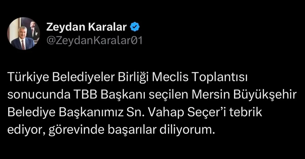 Zeydan Karalar'dan Vahap Seçer'e TBB Başkanlığı Tebriği Zeydan Karalar'dan Vahap Seçer'e TBB Başkanlığı Tebriği