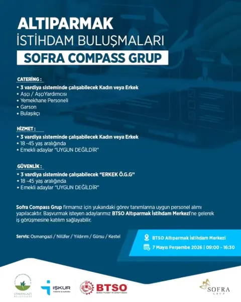 Osmangazi'de SOFRA COMPASS GRUP İçin Personel Alımı Düzenleniyor