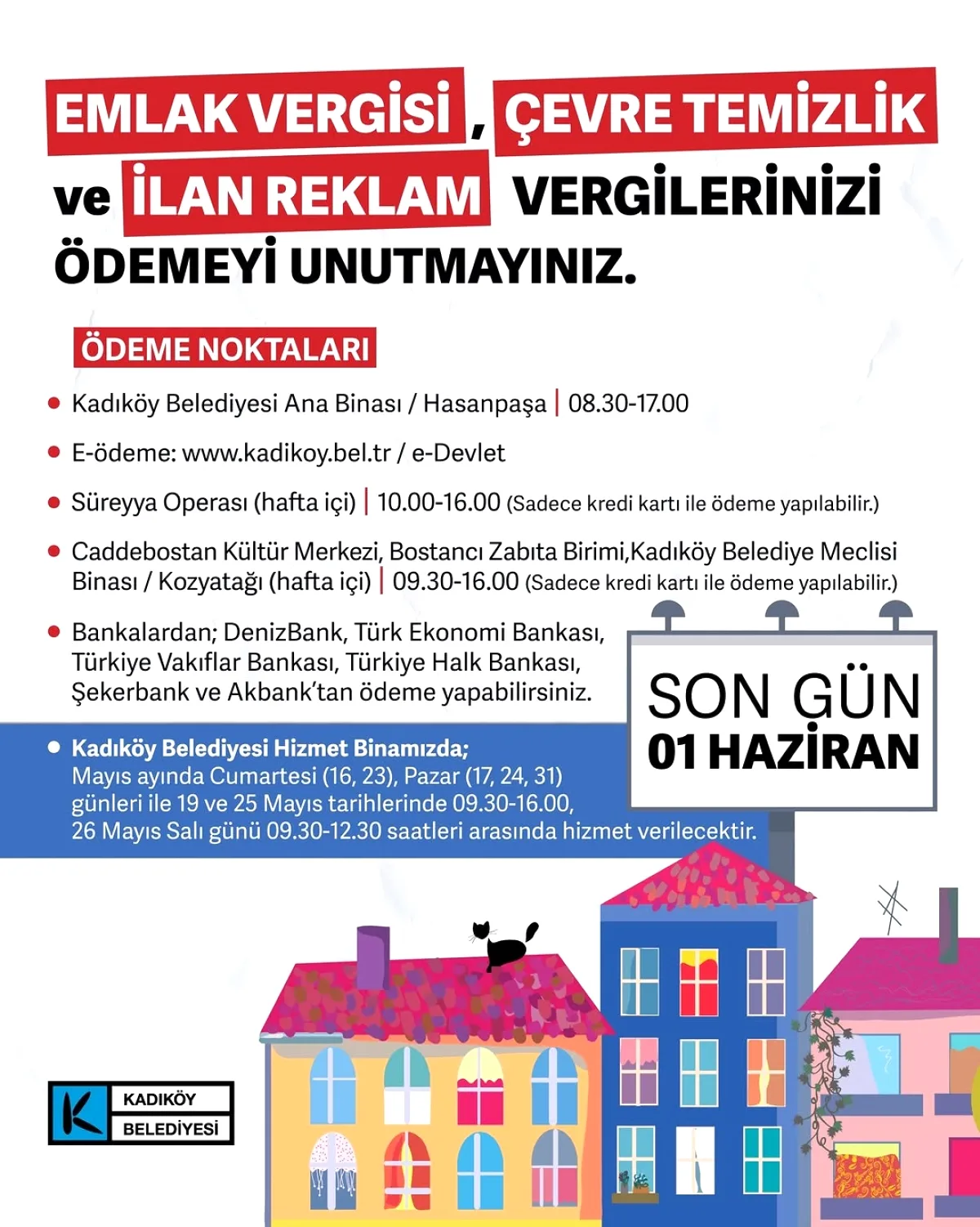 Son Gün: Kadıköy Belediyesi Vergi Ödemeleri İçin 1 Haziran Hatırlatması Son Gün: Kadıköy Belediyesi Vergi Ödemeleri İçin 1 Haziran Hatırlatması