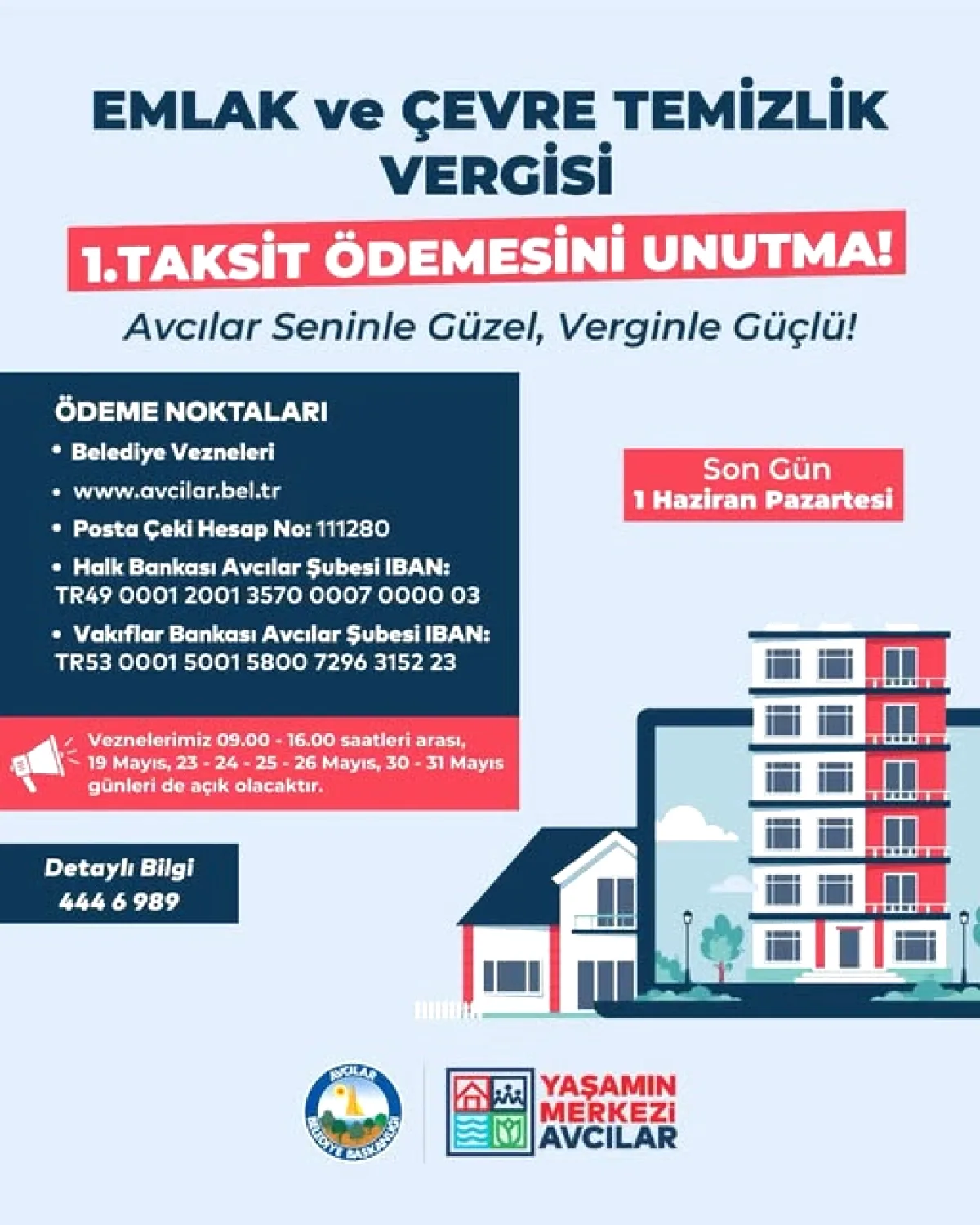 Avcılar'da Emlak ve Çevre Vergisi 1. Taksit Son Ödeme Tarihi 1 Haziran Avcılar'da Emlak ve Çevre Vergisi 1. Taksit Son Ödeme Tarihi 1 Haziran