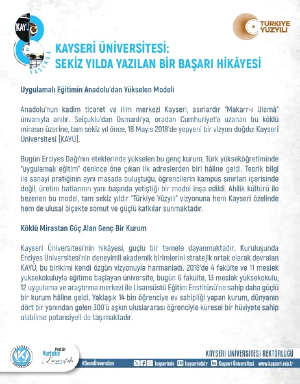 Karamustafa'dan Kayseri Üniversitesi 8. Kuruluş Yıl Dönümü Mesajı Karamustafa'dan Kayseri Üniversitesi 8. Kuruluş Yıl Dönümü Mesajı
