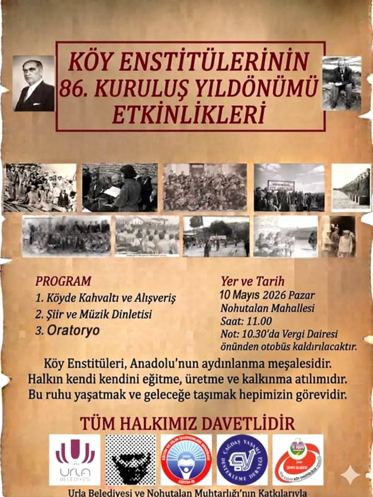 Urla'da Köy Enstitüleri 86. Yıl Dönümü: 10 Mayıs'ta Nohutalan'da Buluşma Urla'da Köy Enstitüleri 86. Yıl Dönümü: 10 Mayıs'ta Nohutalan'da Buluşma