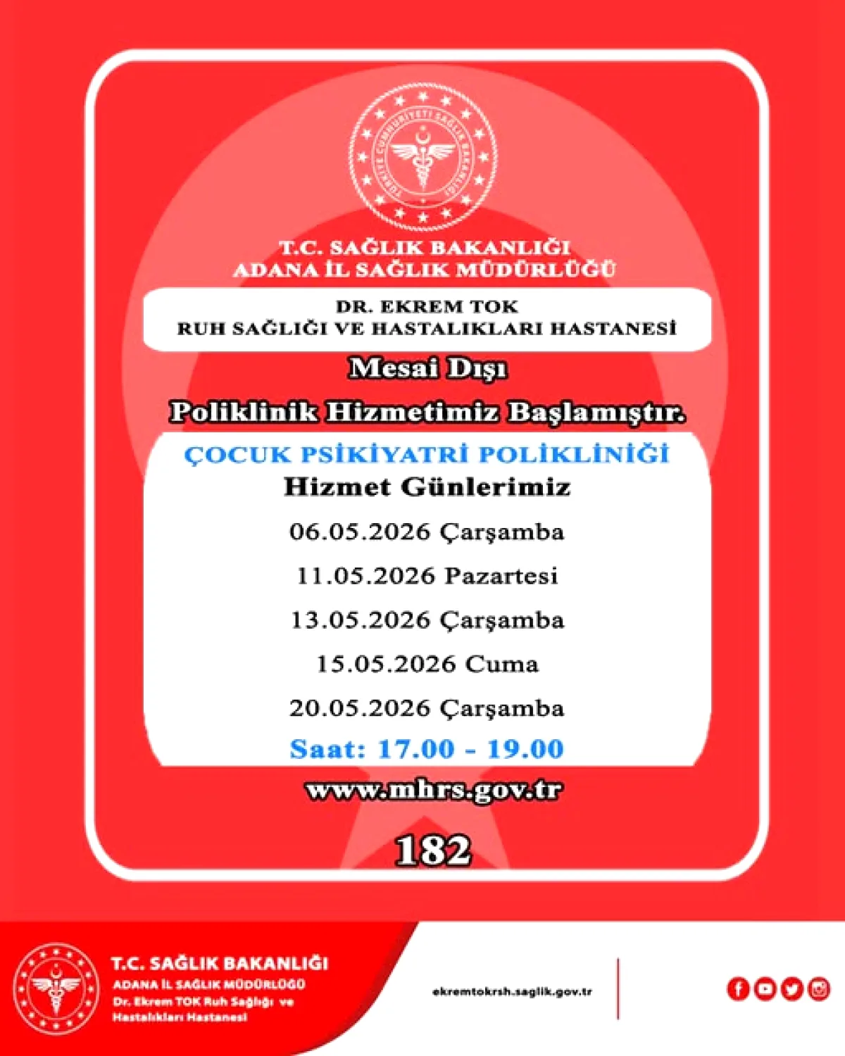 Adana'da Ruh Sağlığı Hizmetleri Mesai Dışına Taşınıyor Adana'da Ruh Sağlığı Hizmetleri Mesai Dışına Taşınıyor