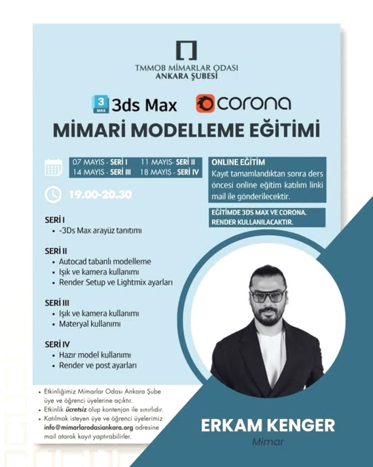 Mimarlar Odası Ankara'ya Ücretsiz 3DS Max Corona Eğitimi Mimarlar Odası Ankara'ya Ücretsiz 3DS Max Corona Eğitimi