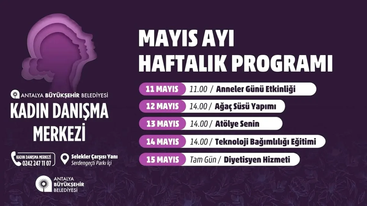 Antalya'da Kadınlar İçin Ücretsiz 5 Etkinlik: Anneler Günü'nden Diyetisyene Antalya'da Kadınlar İçin Ücretsiz 5 Etkinlik: Anneler Günü'nden Diyetisyene