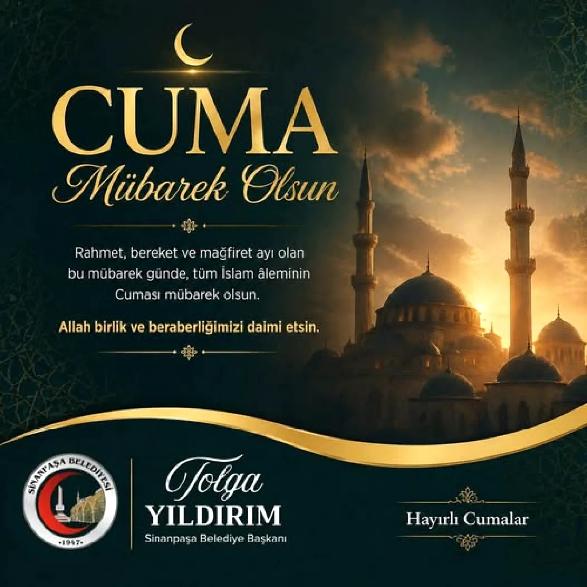 Sinanpaşa Belediye Başkanı'ndan Cuma Mesajı Sinanpaşa Belediye Başkanı'ndan Cuma Mesajı