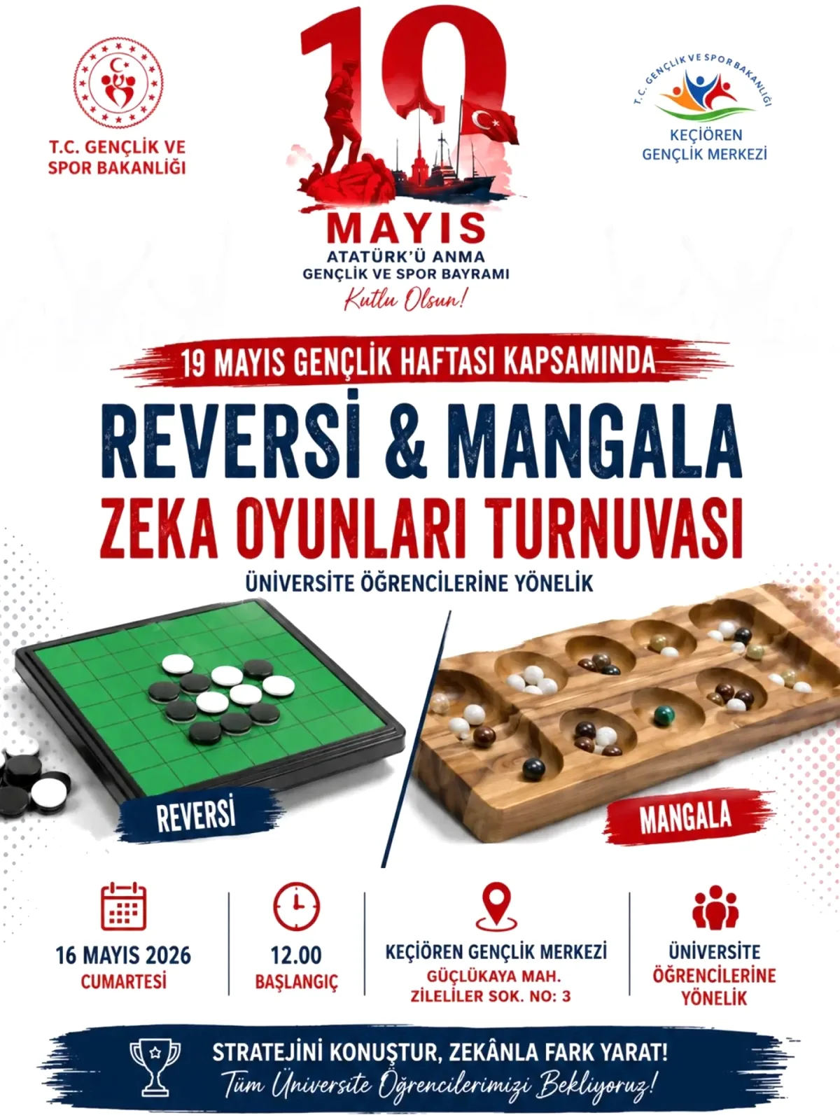 Keçiören'de Üniversitelilere Özel Reversi ve Mangala Turnuvası Keçiören'de Üniversitelilere Özel Reversi ve Mangala Turnuvası
