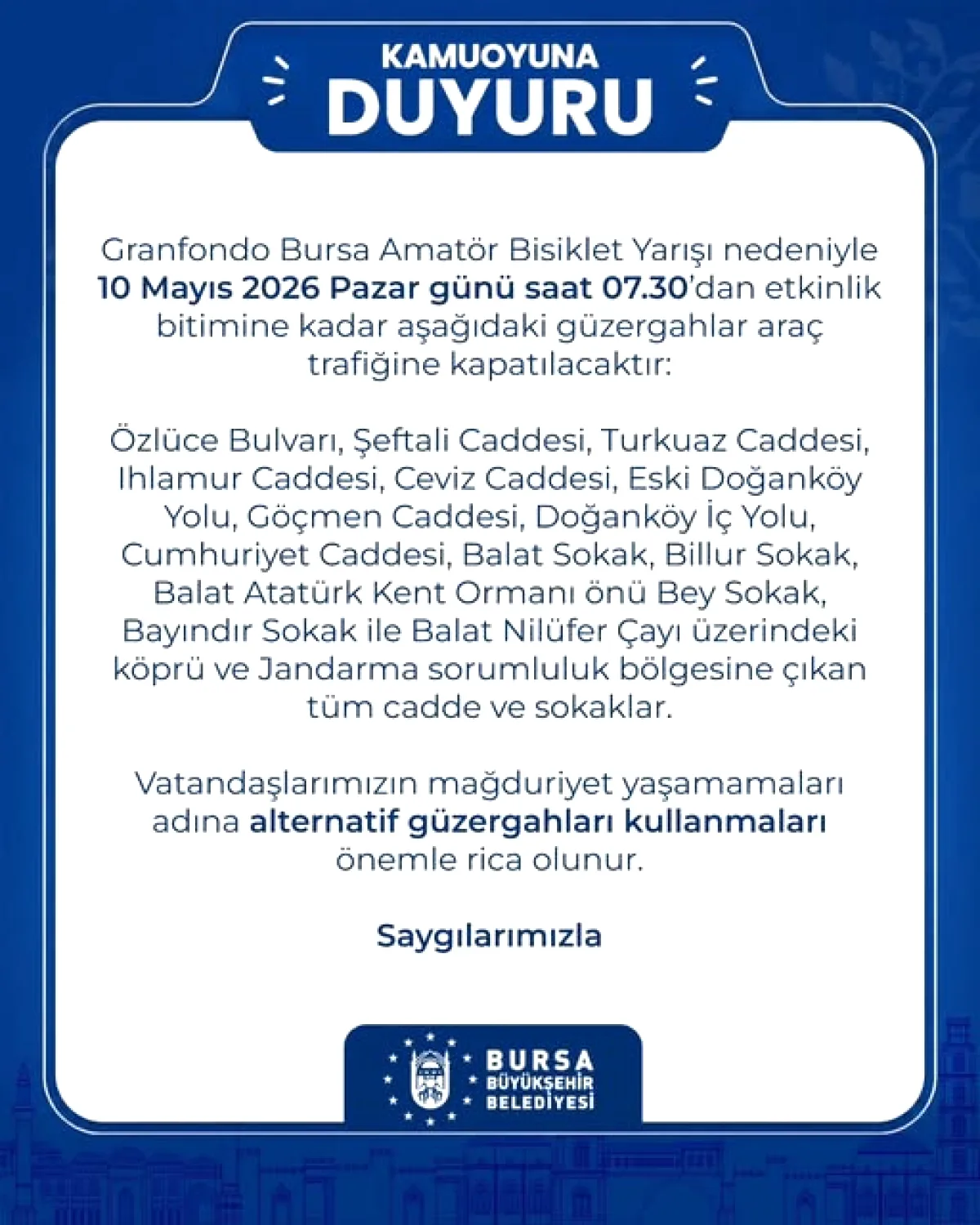 Bursa'da Yarın Bisiklet Yarışı: Bu Yollar Trafiğe Kapatılıyor Bursa'da Yarın Bisiklet Yarışı: Bu Yollar Trafiğe Kapatılıyor