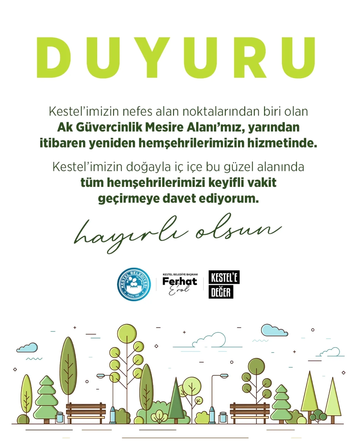 Kestel'de Ak Güvercinlik Mesire Alanı Yeniden Açılıyor Kestel'de Ak Güvercinlik Mesire Alanı Yeniden Açılıyor