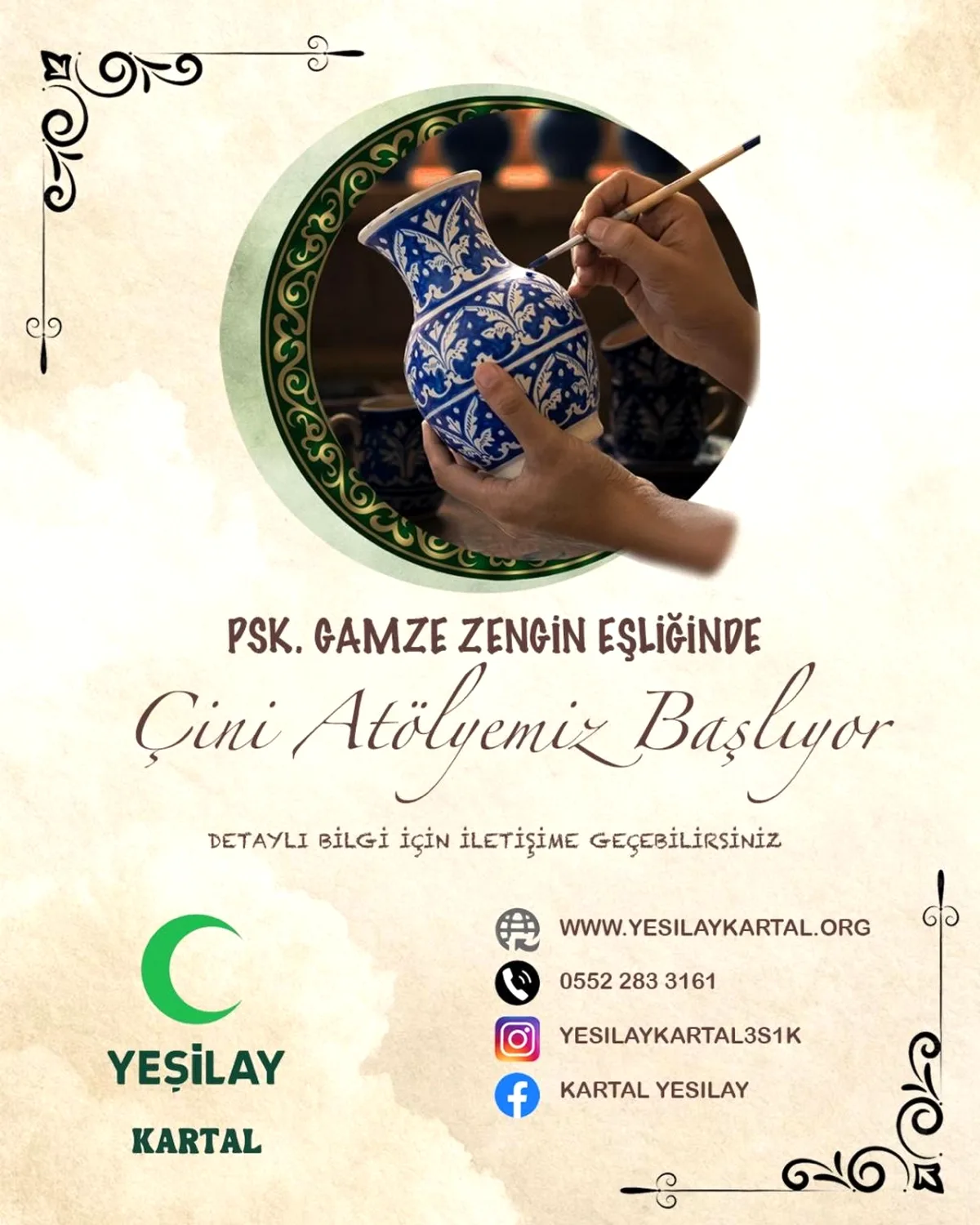 Kartal'da Yeşilay Çini Sanatı Atölyesi Başlıyor: 15 Mayıs Cuma Kartal'da Yeşilay Çini Sanatı Atölyesi Başlıyor: 15 Mayıs Cuma