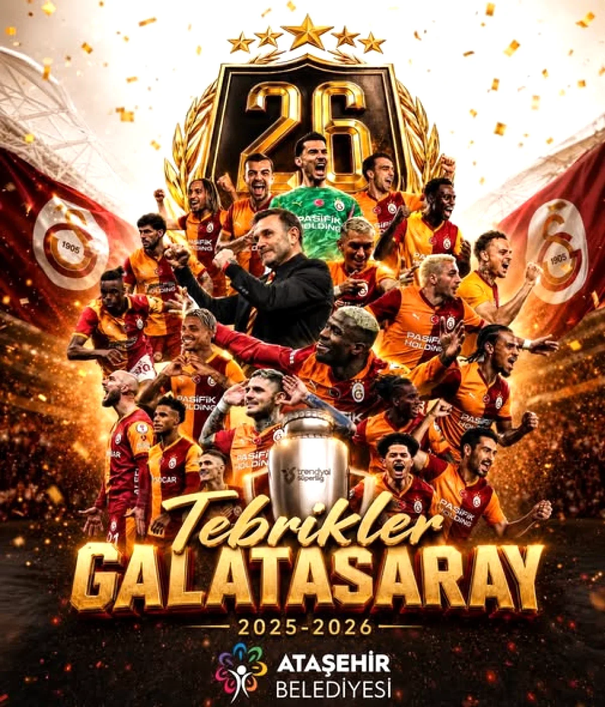 Ataşehir Belediyesi'nden Galatasaray'a Şampiyonluk Tebriği Ataşehir Belediyesi'nden Galatasaray'a Şampiyonluk Tebriği