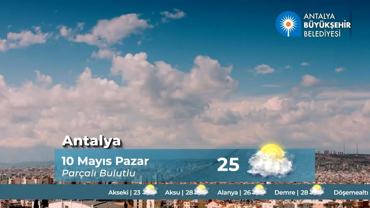 Antalya'da Pazar Günü Hava: 25 Derece ve Parçalı Bulutlu Antalya'da Pazar Günü Hava: 25 Derece ve Parçalı Bulutlu