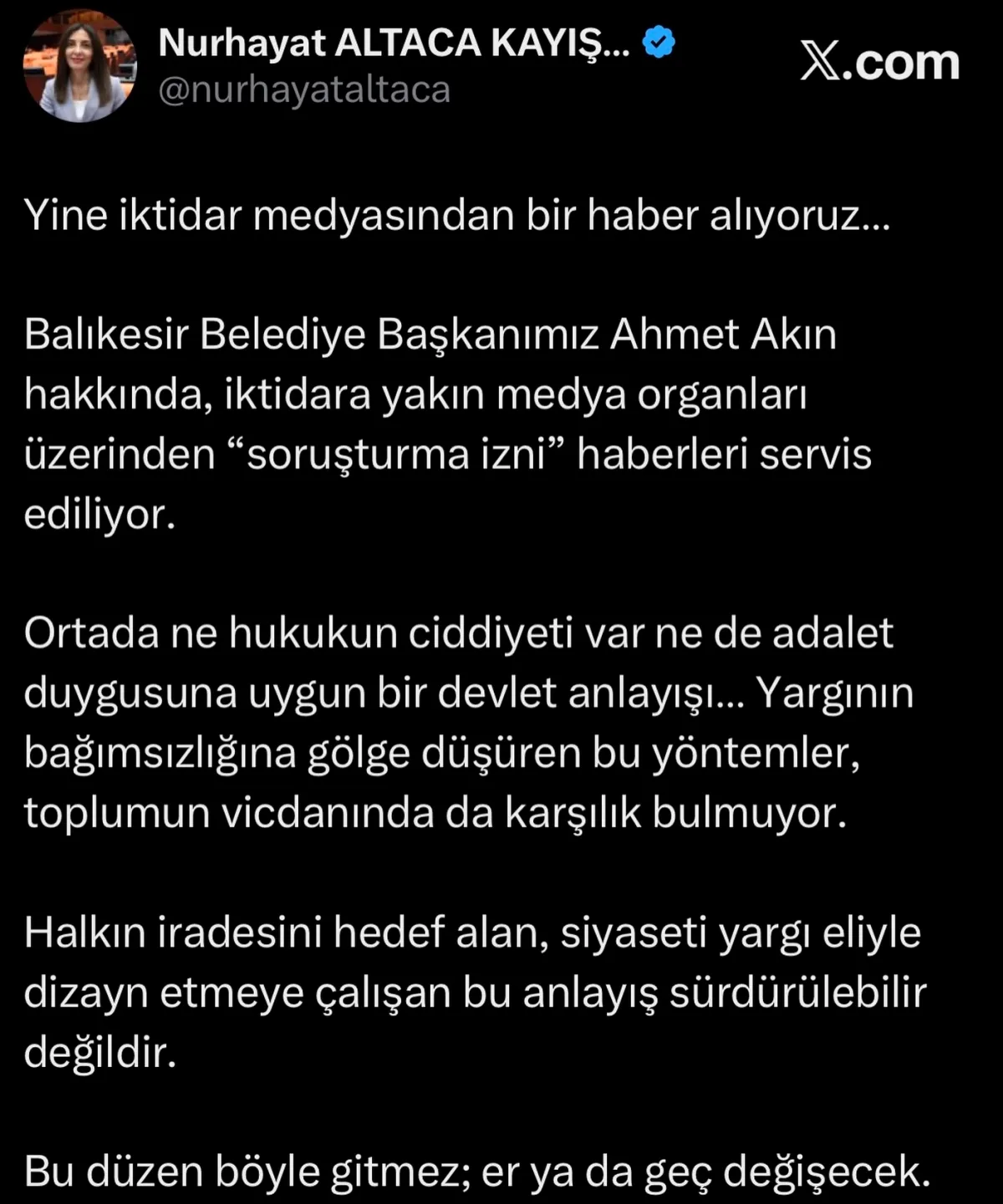 Kayışoğlu: Balıkesir Soruşturma İzni Haberleri Yargı Bağımsızlığına Gölge Düşürüyor Kayışoğlu: Balıkesir Soruşturma İzni Haberleri Yargı Bağımsızlığına Gölge Düşürüyor