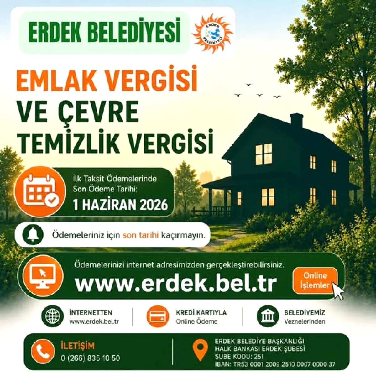 Erdek'te Emlak ve Çevre Temizlik Vergisi 1. Taksit Son Günü: 1 Haziran Erdek'te Emlak ve Çevre Temizlik Vergisi 1. Taksit Son Günü: 1 Haziran