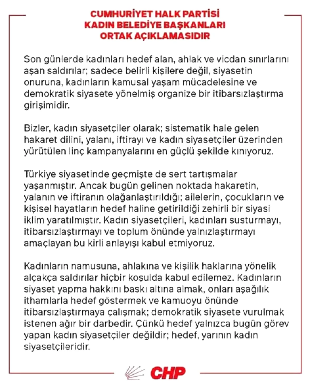 CHP'li Kadın Belediye Başkanları Ortak Açıklama Yaptı CHP'li Kadın Belediye Başkanları Ortak Açıklama Yaptı