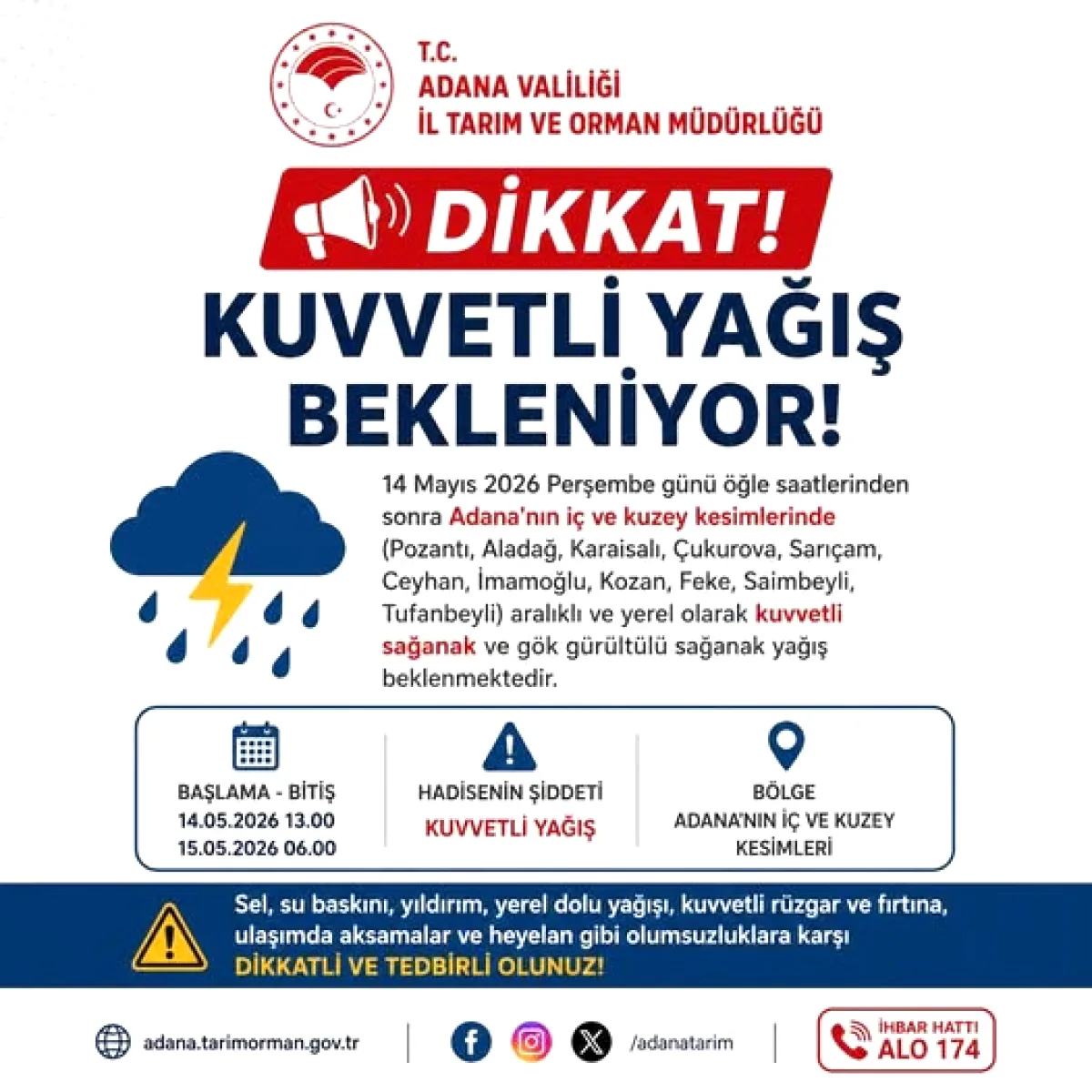 Adana'da Kuvvetli Sağanak Uyarısı: 14 Mayıs Öğleden Sonra Dikkat! Adana'da Kuvvetli Sağanak Uyarısı: 14 Mayıs Öğleden Sonra Dikkat!