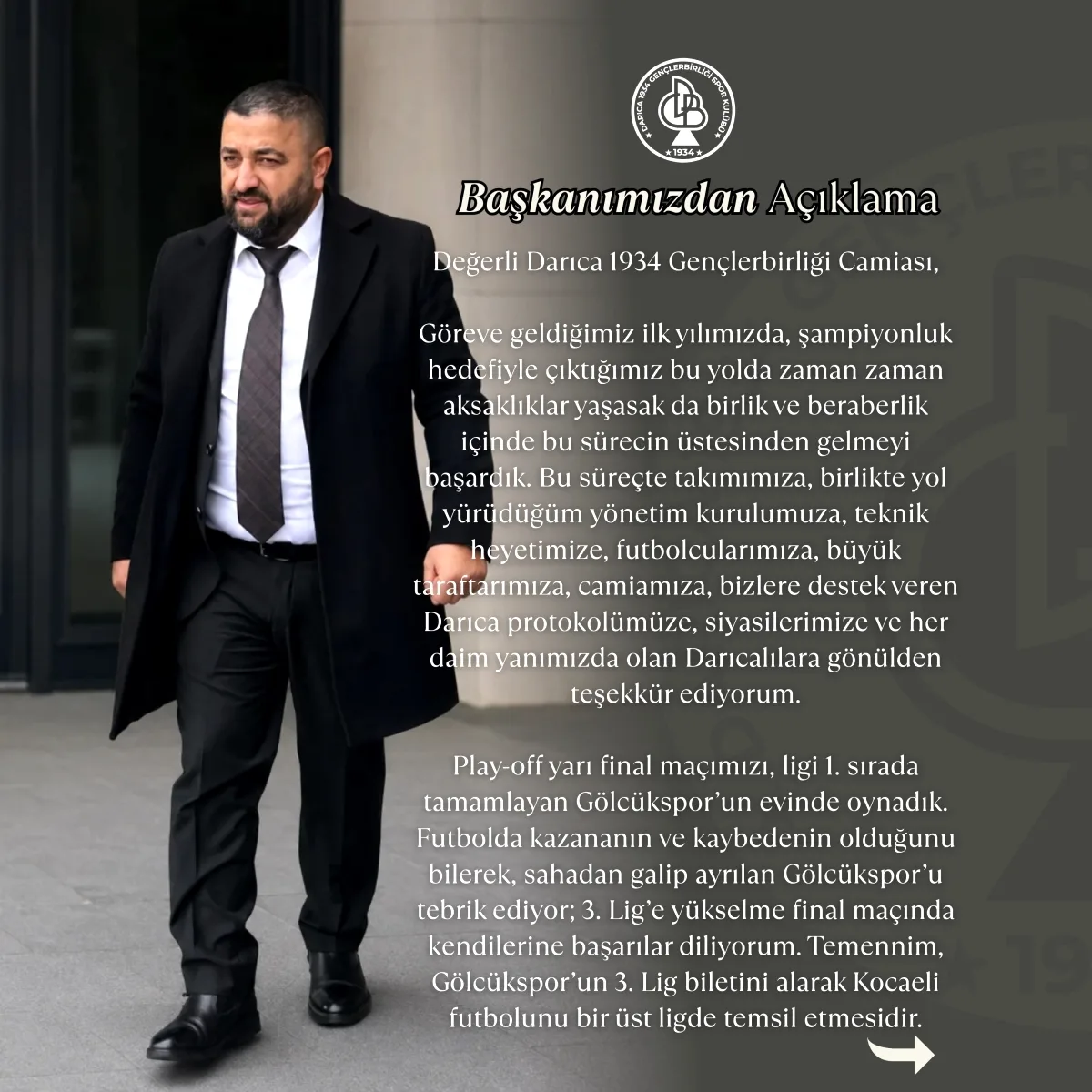 Darıca 1934 Gençlerbirliği Başkanı Poyraz'dan Sezon Değerlendirmesi Darıca 1934 Gençlerbirliği Başkanı Poyraz'dan Sezon Değerlendirmesi
