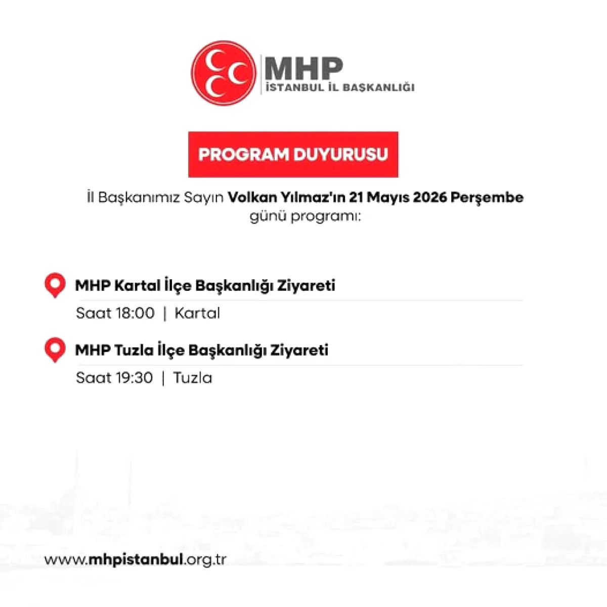 MHP İstanbul İl Başkanı Volkan Yılmaz İlçe Ziyaretlerine Çıkıyor MHP İstanbul İl Başkanı Volkan Yılmaz İlçe Ziyaretlerine Çıkıyor