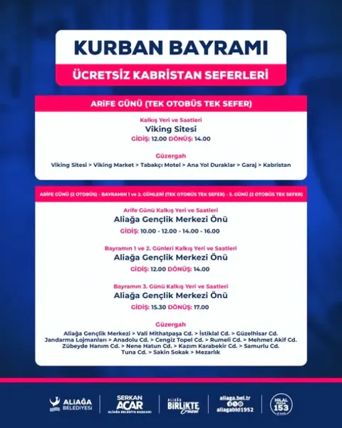 Aliağa Belediyesi Kurban Bayramı İçin Ücretsiz Ulaşım Başlatıyor