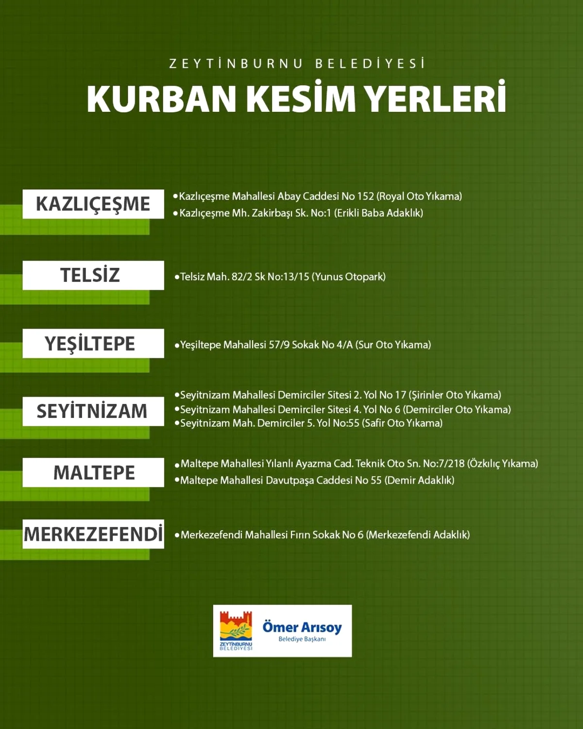 Zeytinburnu'nda Kurban Kesim Yerleri Belli Oldu Zeytinburnu'nda Kurban Kesim Yerleri Belli Oldu