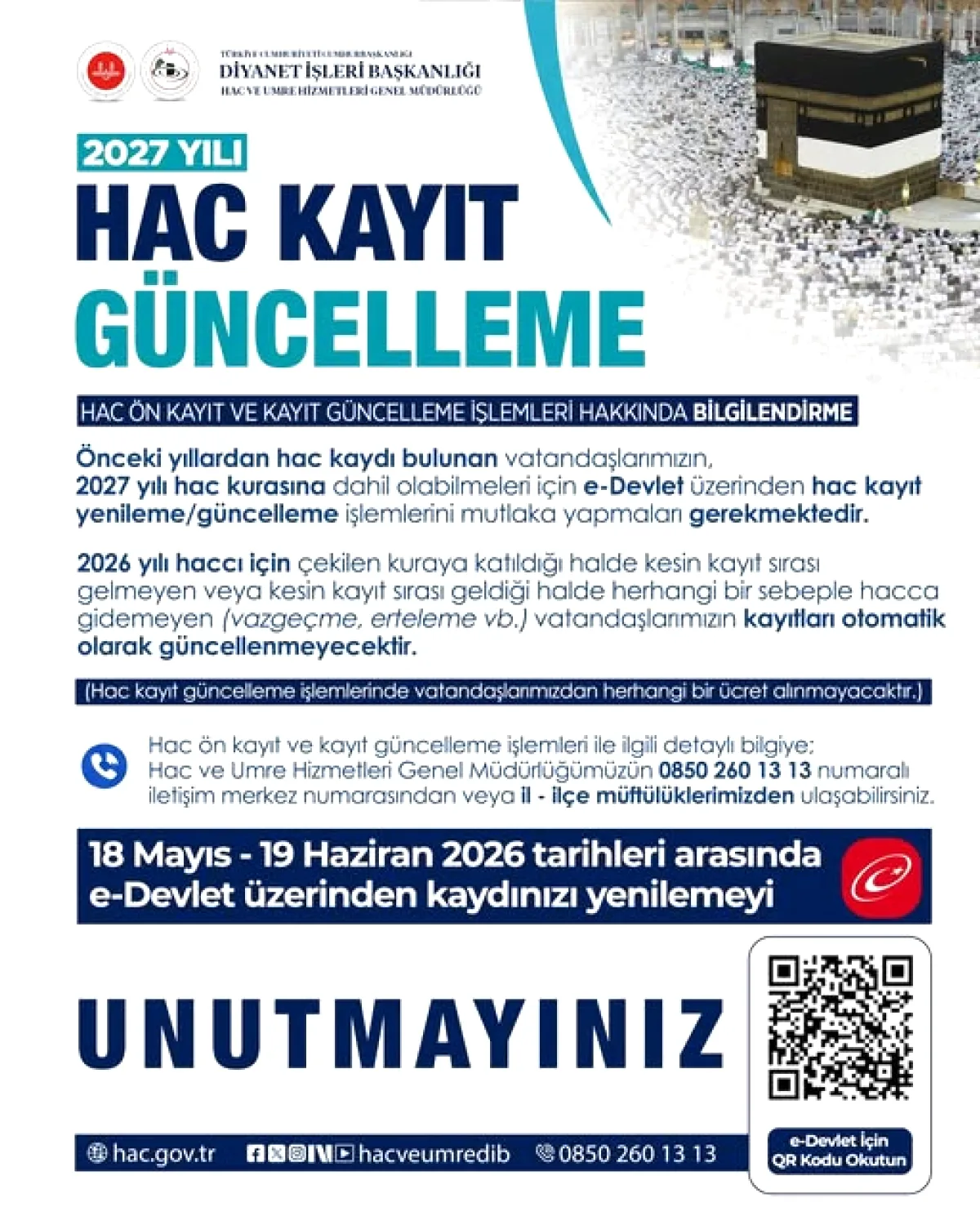 2027 Hac Kurası İçin Son Tarih Uyarısı: e-Devlet'te Kayıt Güncelleme 19 Haziran'da Bitiyor 2027 Hac Kurası İçin Son Tarih Uyarısı: e-Devlet'te Kayıt Güncelleme 19 Haziran'da Bitiyor