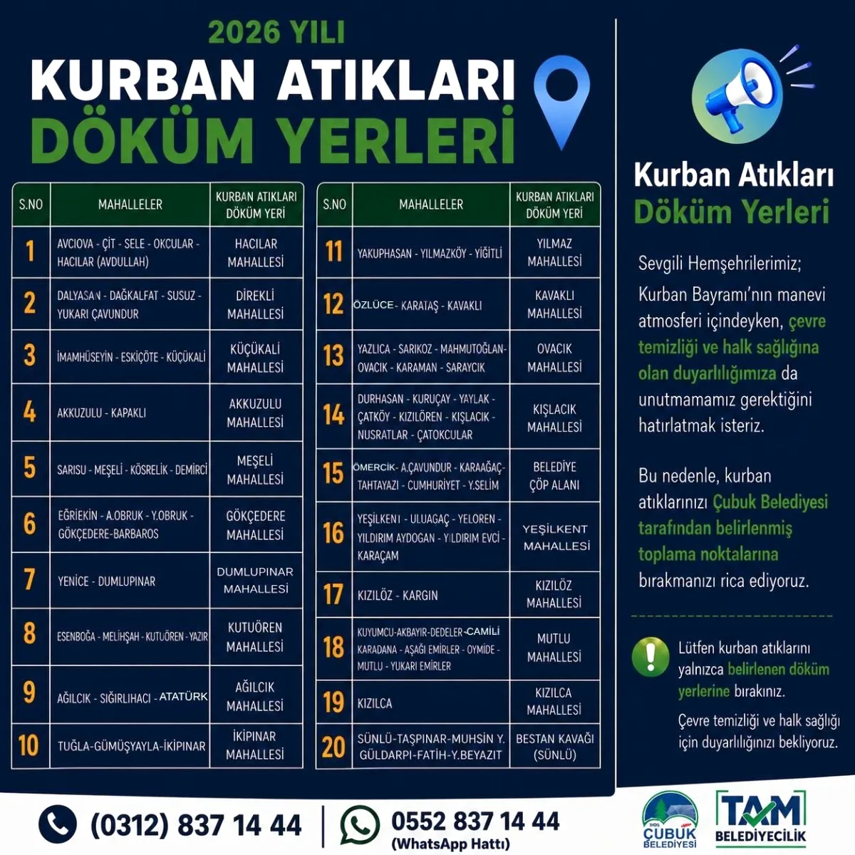 Çubuk Belediyesi'nden 2026 Kurban Bayramı Çevre Uyarısı: Atıklar Nereye Bırakılacak? Çubuk Belediyesi'nden 2026 Kurban Bayramı Çevre Uyarısı: Atıklar Nereye Bırakılacak?