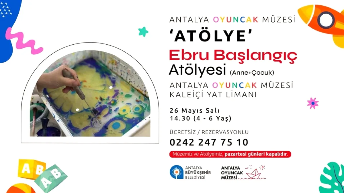 Antalya Oyuncak Müzesi'nde Ücretsiz Ebru Atölyesi: Çocuklar Suyun Üzerinde Renklerle Buluşuyor Antalya Oyuncak Müzesi'nde Ücretsiz Ebru Atölyesi: Çocuklar Suyun Üzerinde Renklerle Buluşuyor