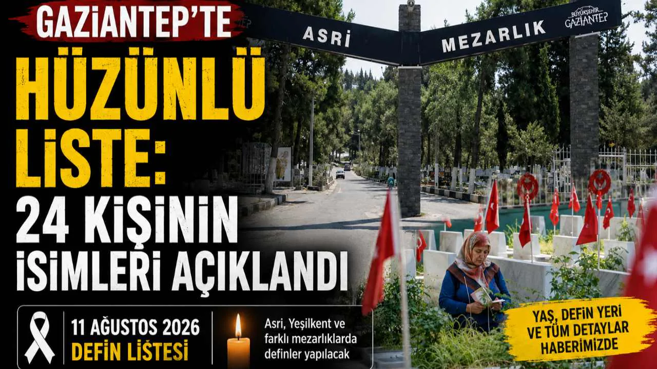 Gaziantep'te 11 Ağustos 2026 Defin Listesi Açıklandı Gaziantep'te 11 Ağustos 2026 Defin Listesi Açıklandı