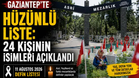 Gaziantep'te 11 Ağustos 2026 Defin Listesi Açıklandı