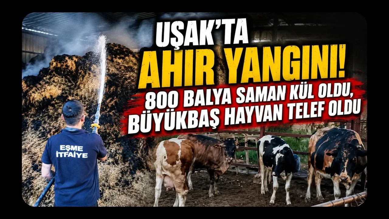 Uşak'ta Ahır Yangını 800 Balya Saman Kül Oldu, Büyükbaş Hayvan Telef Oldu Uşak'ta Ahır Yangını 800 Balya Saman Kül Oldu, Büyükbaş Hayvan Telef Oldu