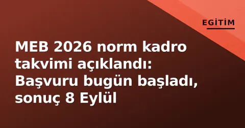 MEB 2026 norm kadro takvimi açıklandı: Başvuru bugün başladı, sonuç 8 Eylül