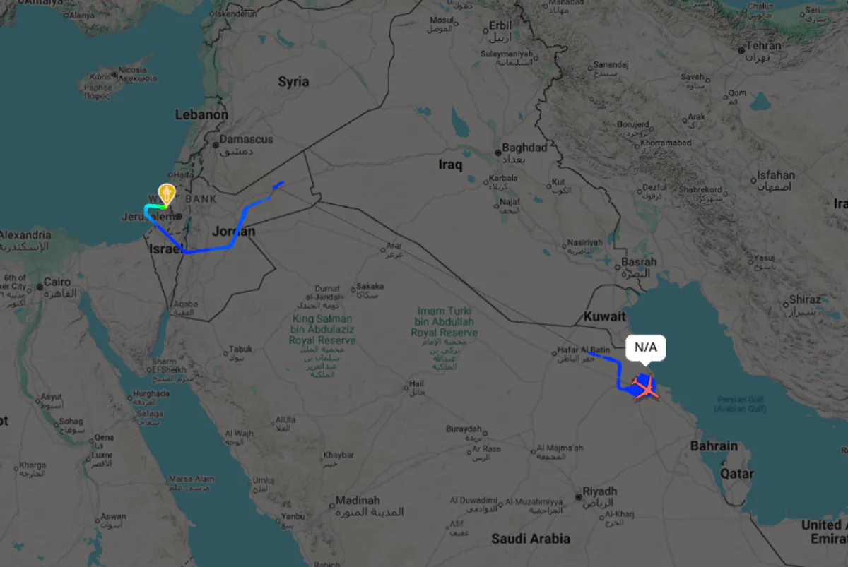 ABD Tanker Uçağı İsrail'den Havalanarak Suudi Arabistan Üzerinde Gözüküyor ABD Tanker Uçağı İsrail'den Havalanarak Suudi Arabistan Üzerinde Gözüküyor