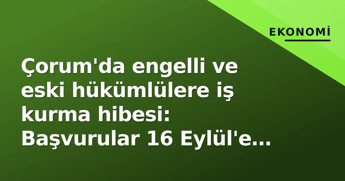 Çorum'da engelli ve eski hükümlülere iş kurma hibesi: Başvurular 16 Eylül'e kadar Çorum'da engelli ve eski hükümlülere iş kurma hibesi: Başvurular 16 Eylül'e kadar