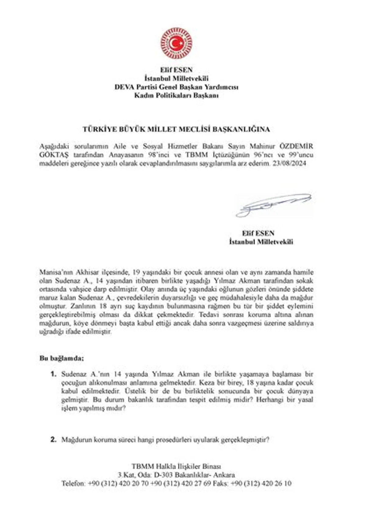 CHP Milletvekili Elif Esen, Çocuk Hakları Konusunda Sorular Yöneltti CHP Milletvekili Elif Esen, Çocuk Hakları Konusunda Sorular Yöneltti