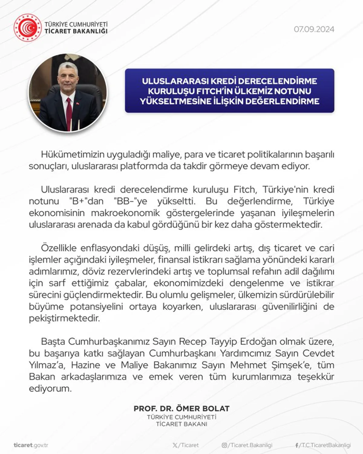 Türkiye'nin Kredi Notu Yükseltildi! Türkiye'nin Kredi Notu Yükseltildi!