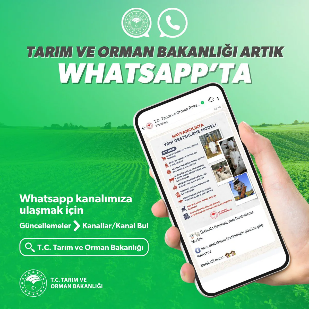 Tarım ve Orman Bakanlığı, Vatandaşlara WhatsApp Kanalı Oluşturdu Tarım ve Orman Bakanlığı, Vatandaşlara WhatsApp Kanalı Oluşturdu