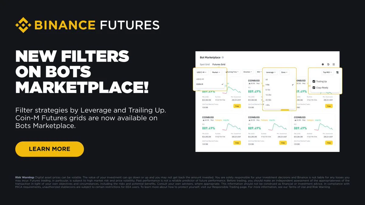 Binance, Bot Marketplace'te Yeni Filtreler Sunuyor Binance, Bot Marketplace'te Yeni Filtreler Sunuyor