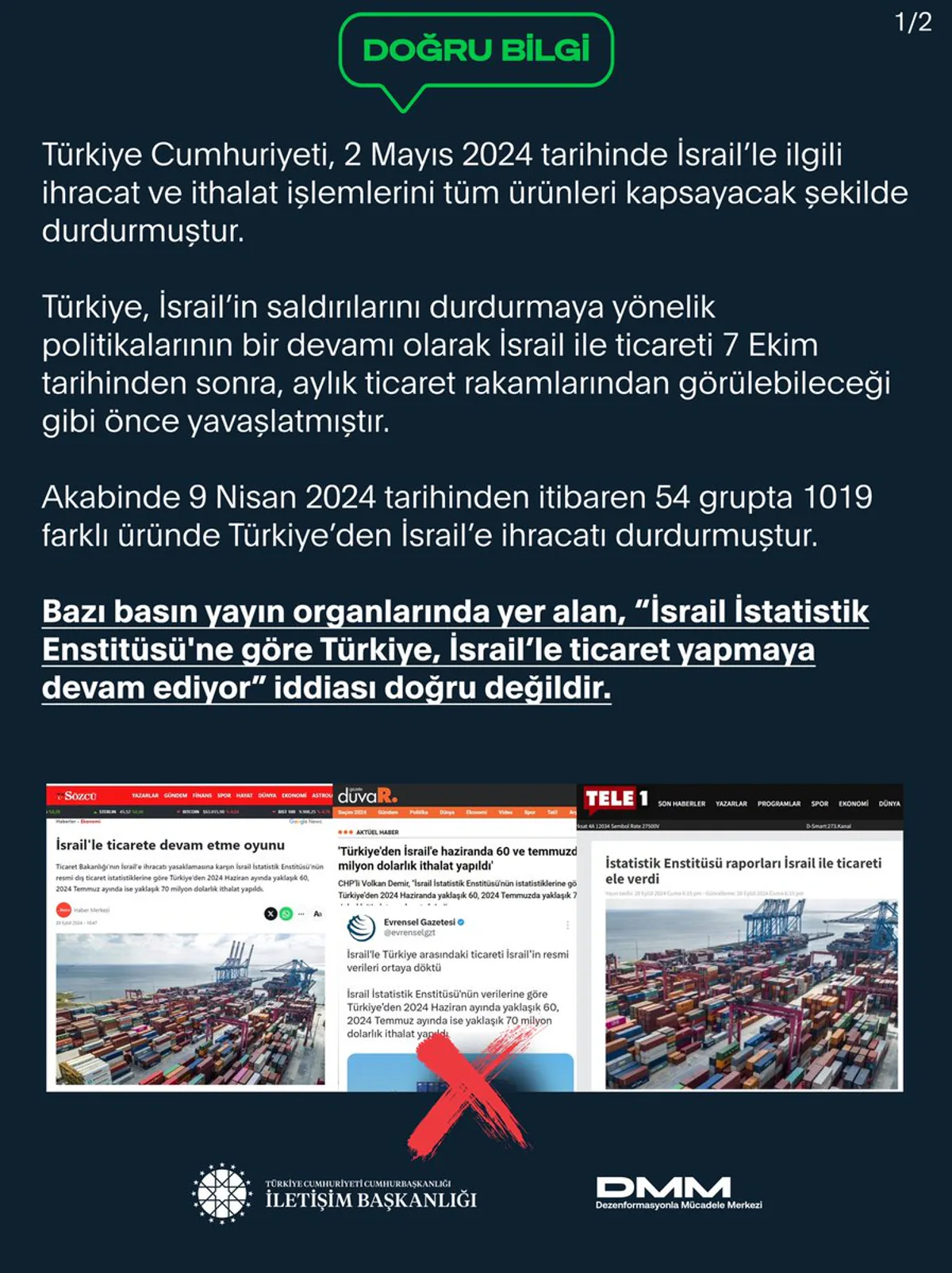 Türkiye İsrail İle Ticaret Yapmaya Devam Etmiyor Türkiye İsrail İle Ticaret Yapmaya Devam Etmiyor