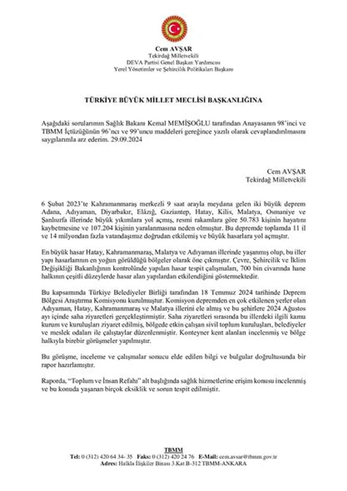 Sağlık Tesislerinin Durumu Soruldu Sağlık Tesislerinin Durumu Soruldu