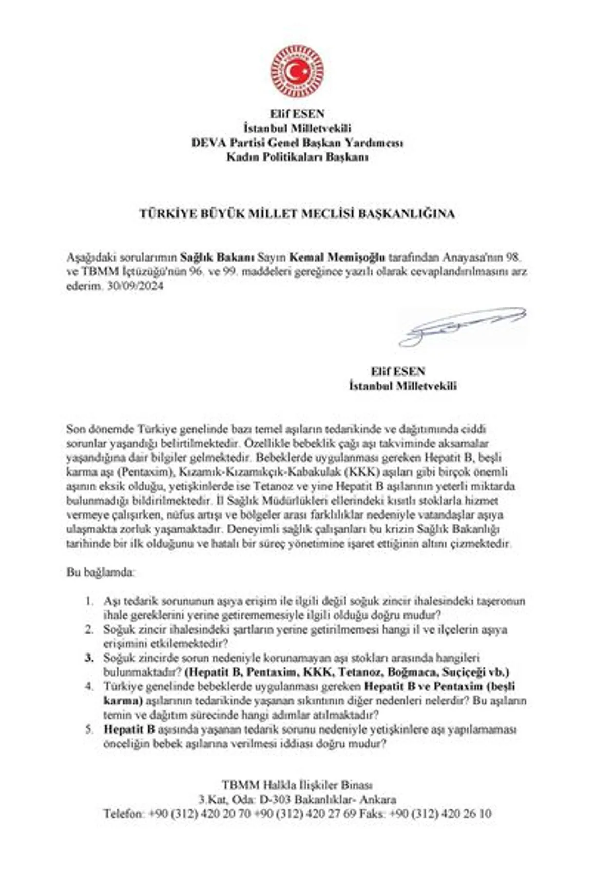 Milletvekili Elif Esen, Sağlık Bakanı'na Aşı Tedarik Sorunlarını Sordu Milletvekili Elif Esen, Sağlık Bakanı'na Aşı Tedarik Sorunlarını Sordu