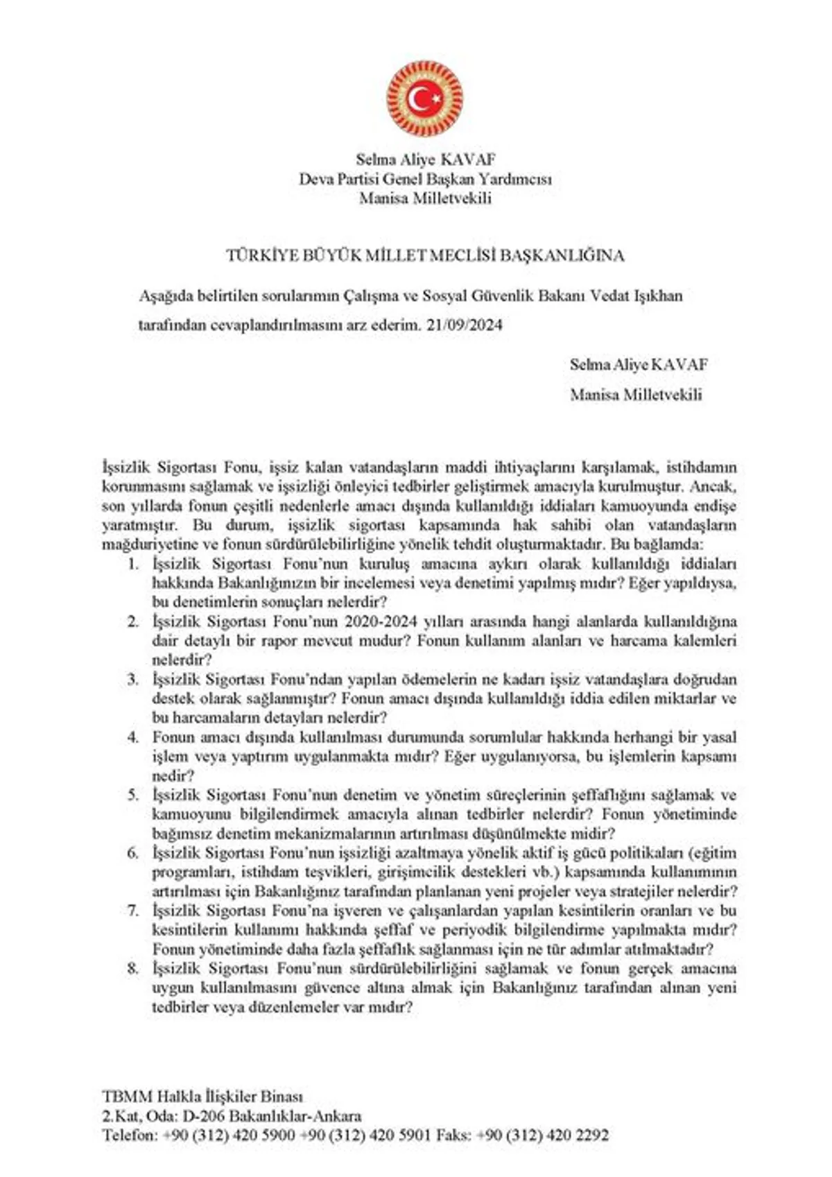 Milletvekili Selma Aliye Kavaf, İşsizlik Sigortası Fonu İddialarını Gündeme Taşıdı Milletvekili Selma Aliye Kavaf, İşsizlik Sigortası Fonu İddialarını Gündeme Taşıdı