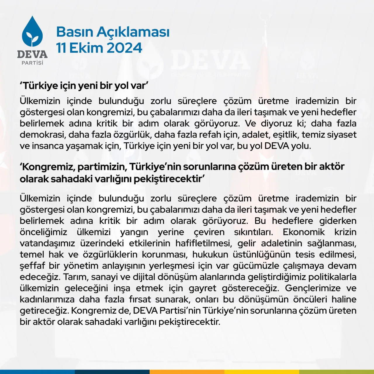 Deva Partisi Kongresinde Ülke Sorunlarına Odaklandı Deva Partisi Kongresinde Ülke Sorunlarına Odaklandı