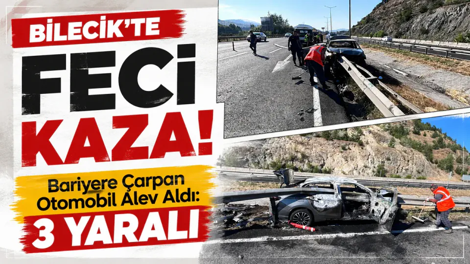 Bilecik'te Bariyere Çarparak Alev Aldı: 3 Yaralı görseli