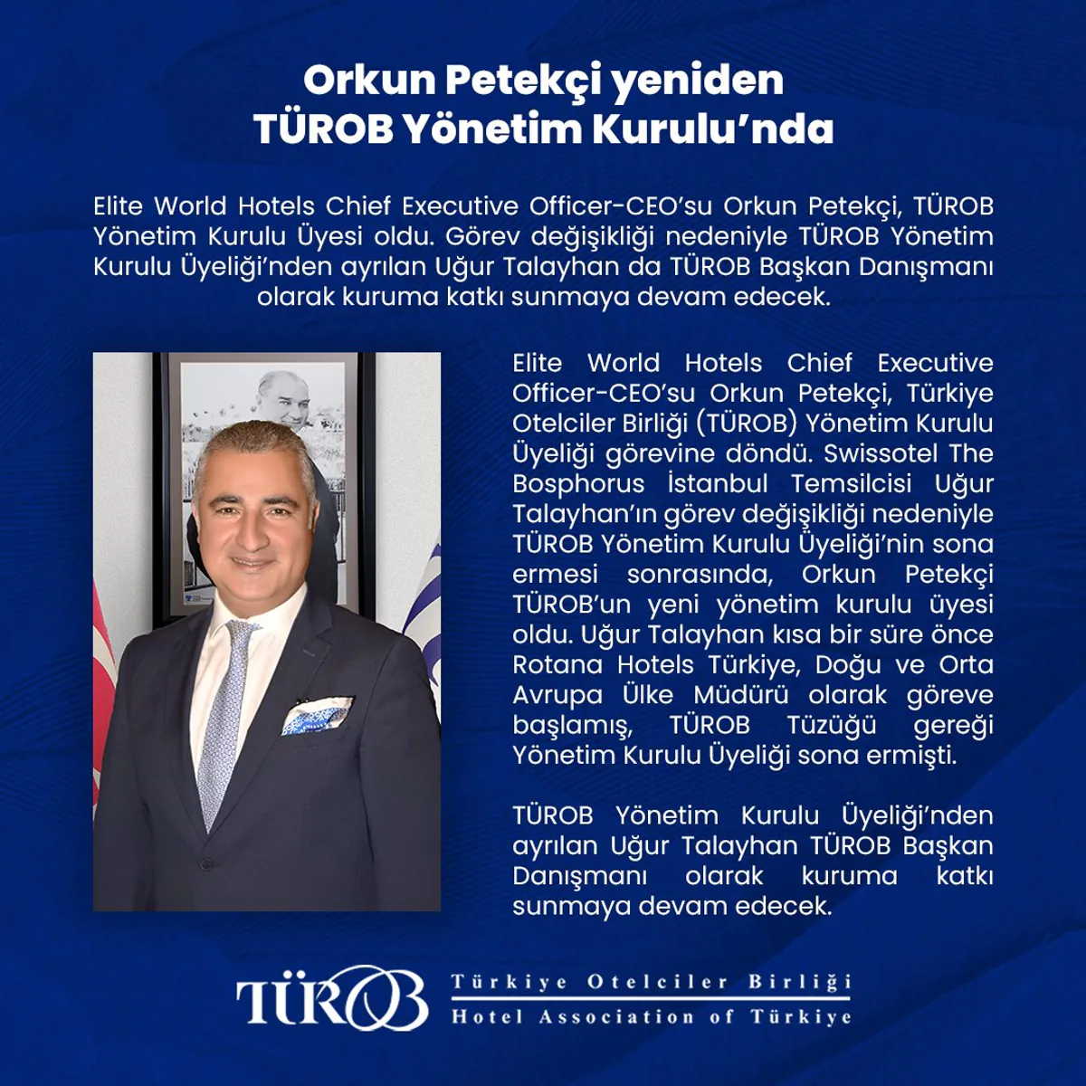 Türkiye Otelciler Birliği Yönetim Kurulu'na Orkun Petekçi Yeniden Seçildi Türkiye Otelciler Birliği Yönetim Kurulu'na Orkun Petekçi Yeniden Seçildi