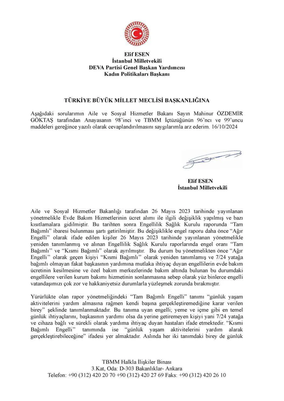 Milletvekili Elif Esen, Evde Bakım Ücreti Alan Vatandaşların Durumunu Bakan Göktaş'a Sordu Milletvekili Elif Esen, Evde Bakım Ücreti Alan Vatandaşların Durumunu Bakan Göktaş'a Sordu