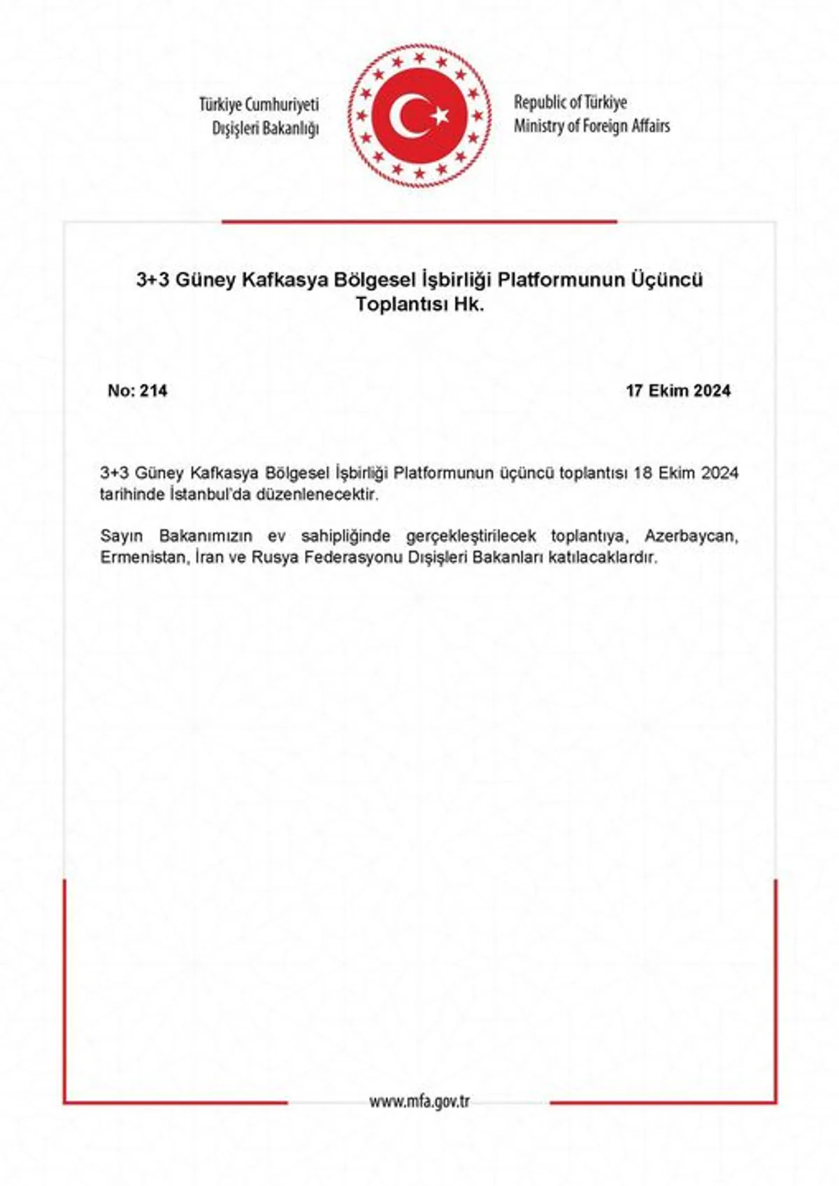 Güney Kafkasya Bölgesel İşbirliği Platformu, Üçüncü Toplantısını Gerçekleştirdi Güney Kafkasya Bölgesel İşbirliği Platformu, Üçüncü Toplantısını Gerçekleştirdi