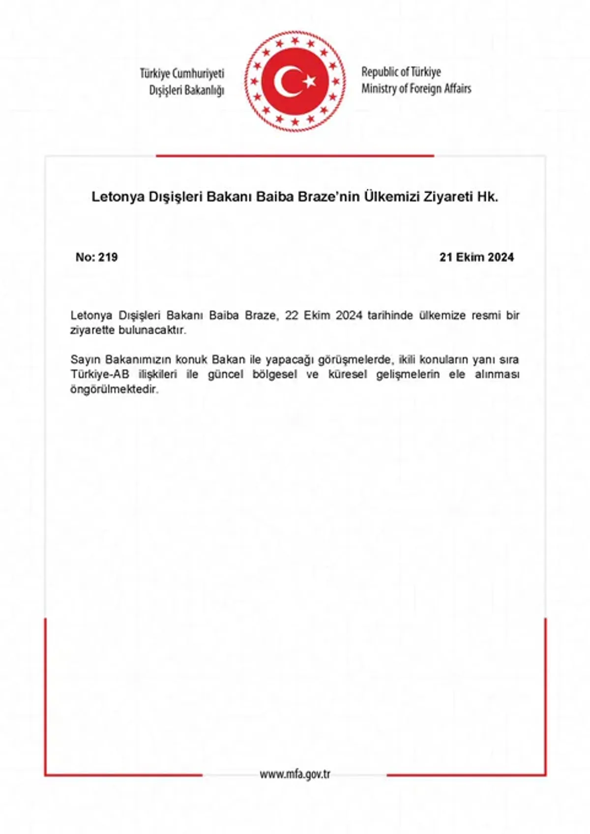 Letonya Dışişleri Bakanı Türkiye'yi Ziyaret Etti Letonya Dışişleri Bakanı Türkiye'yi Ziyaret Etti