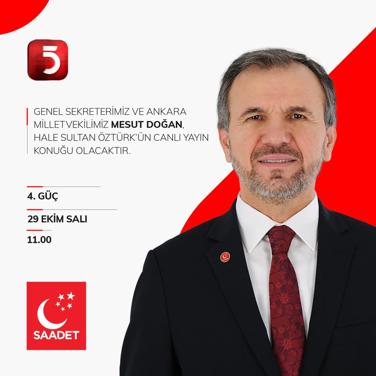 Saadet Partisi Genel Sekreteri Mesut Doğan Önemli Bir Programa Katılacak Saadet Partisi Genel Sekreteri Mesut Doğan Önemli Bir Programa Katılacak