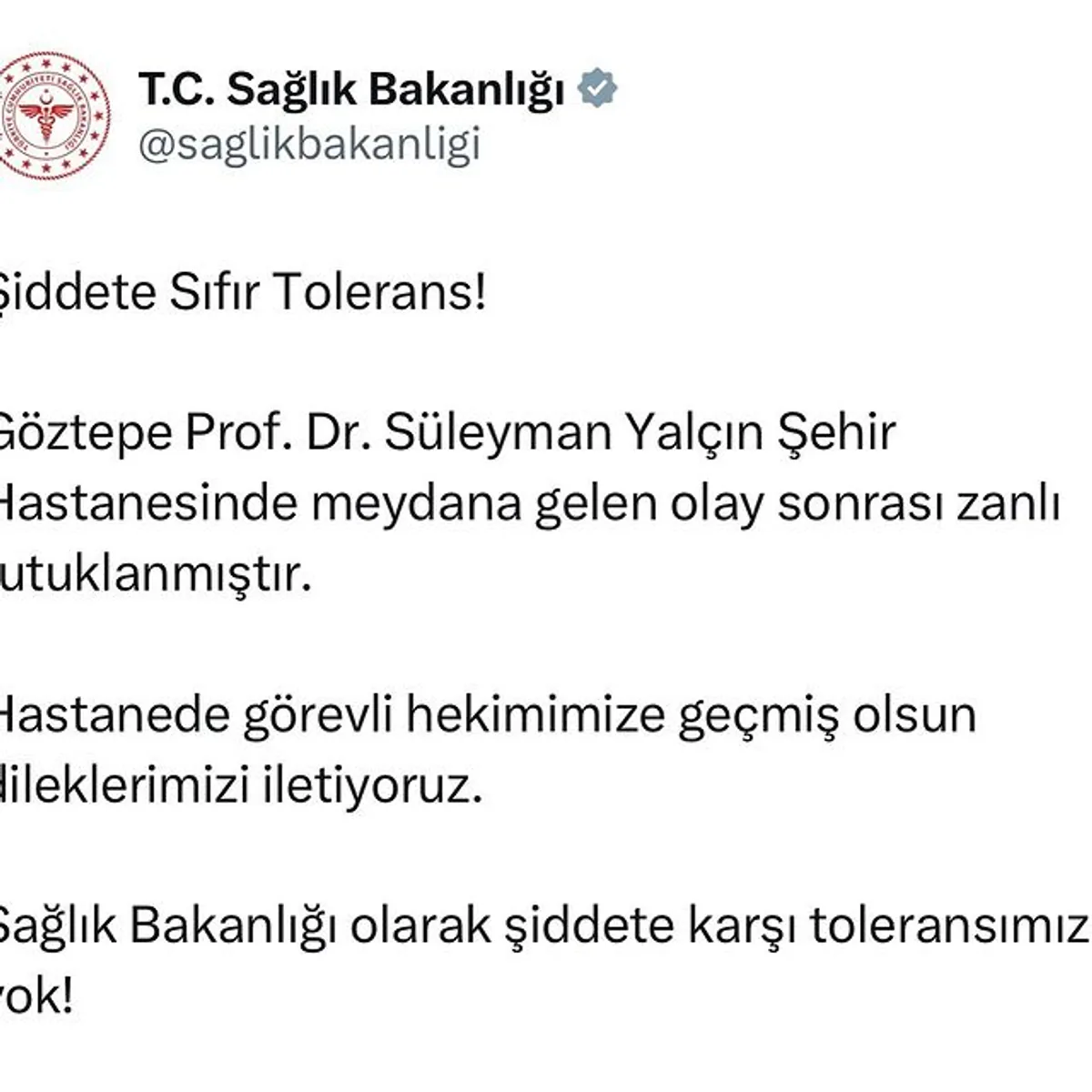 Göztepe Prof. Dr. Süleyman Yalçın Şehir Hastanesi'nde Hekime Şiddet Göztepe Prof. Dr. Süleyman Yalçın Şehir Hastanesi'nde Hekime Şiddet